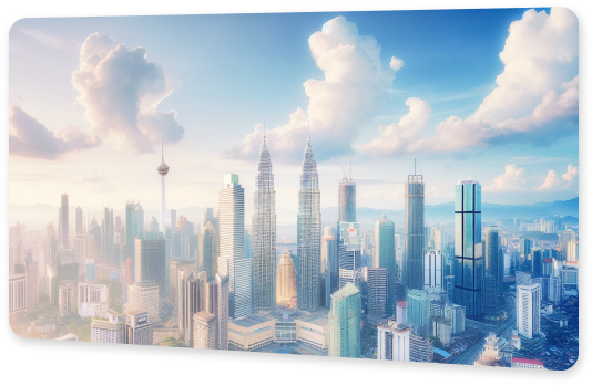 A group of skyscrapers with the Petronas Twin Towers at the center